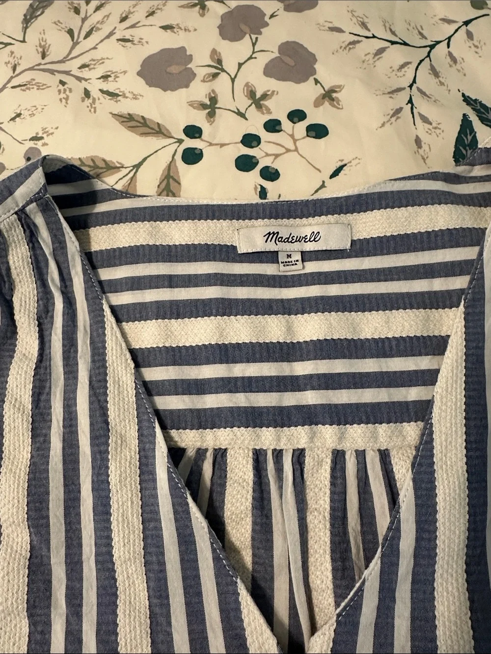 Madewell Blue and White Striped Button Front Blouse